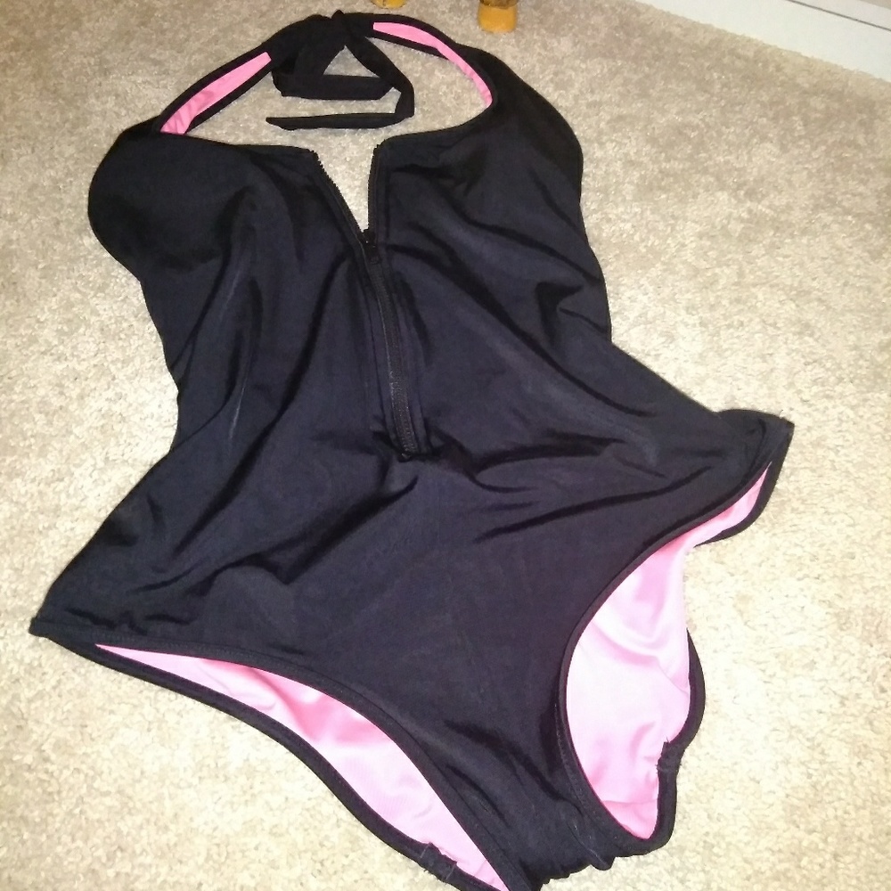 VS PINK one piece halter low back zippered front